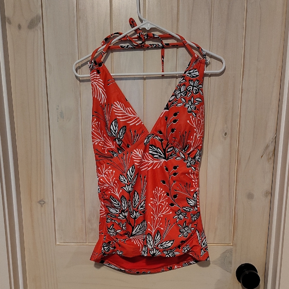 Floral Tankini Swim Top Reddish Orange In Color Size Large NWT